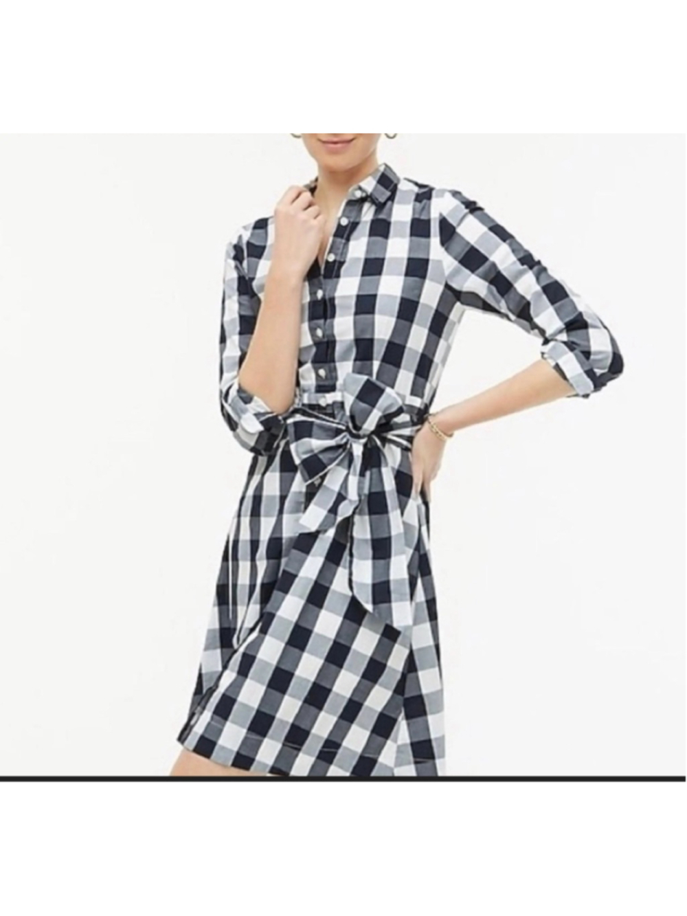 J.Crew Dress Size 4 Navy and White Checkers Button Up Tie Belt - Picture 10 of 10